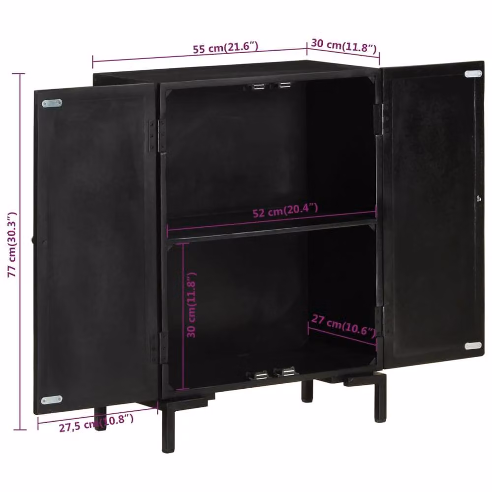 Berkfield Home Industrial Sideboard in Black Mango Wood and Iron, W/D/H: 55 x 30 x 77 cm – 3