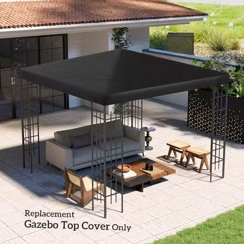 Outsunny Black Polyester Gazebo Canopy Replacement Cover with UPF 50+ Protection – 6