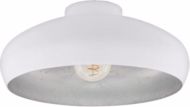 Eglo Mogano Retro Round Metal and Glass Flush Ceiling Light in White, Grey and Silver – 2