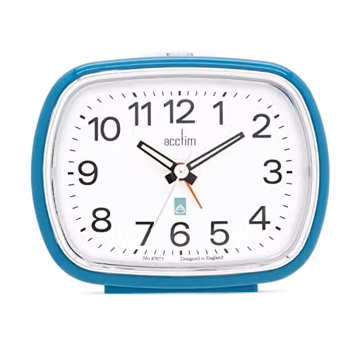Acctim Camille Analogue Quartz Alarm Clock with Luminous Hands and Snooze Function in Blue or Green