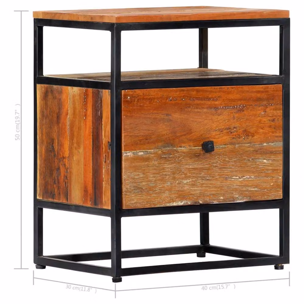 Berkfield Home Mid Century Bedside Cabinet in Brown Solid Reclaimed Wood and Steel, W/D/H: 40 x 30 x 50 cm – 7
