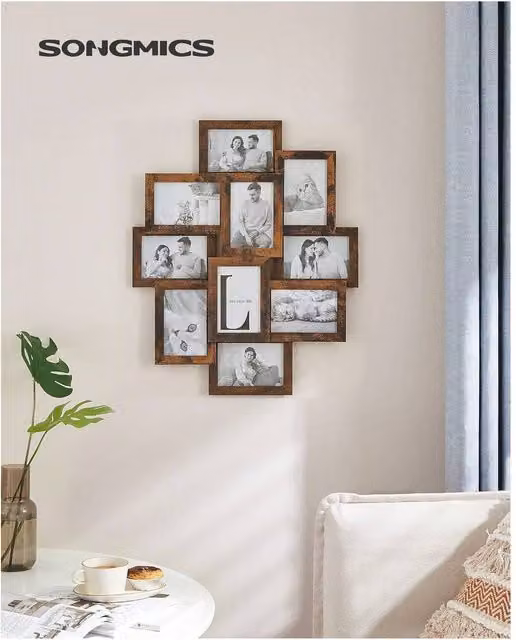 SONGMICS Rustic Bronze 10-Photo Collage Frame for 10x15 cm Photos