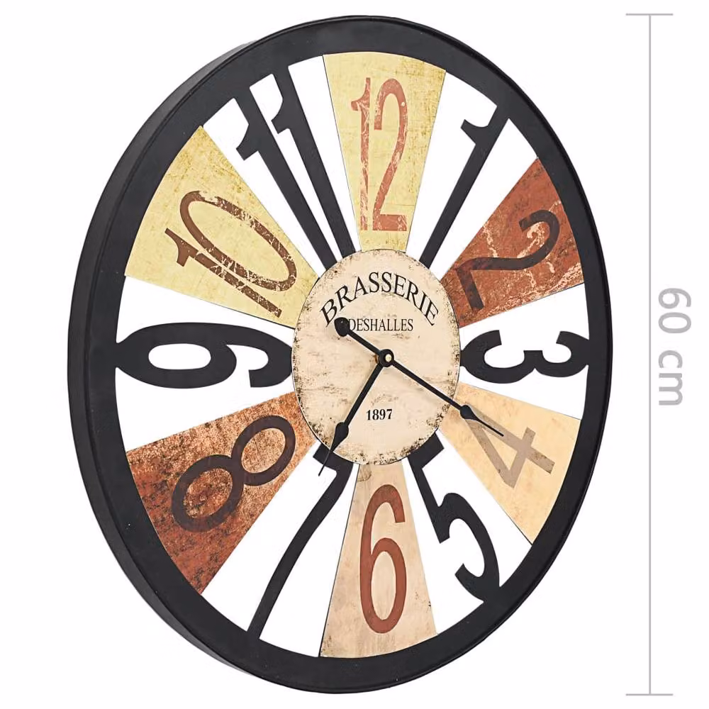 Berkfield Home Vintage Round Metal Quartz Wall Clock, Multicolour, Diameter: 60 cm – 6