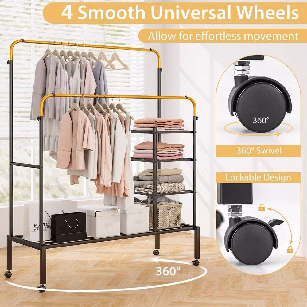 SPETLEK Rolling Clothes Drying Rack with Double Rods in Matt Black Metal – 4