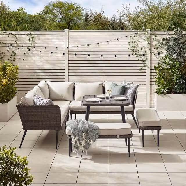 FurnitureboxUK 9 Seater Industrial Rattan and Metal Garden Sofa Set in Grey, Black and Beige