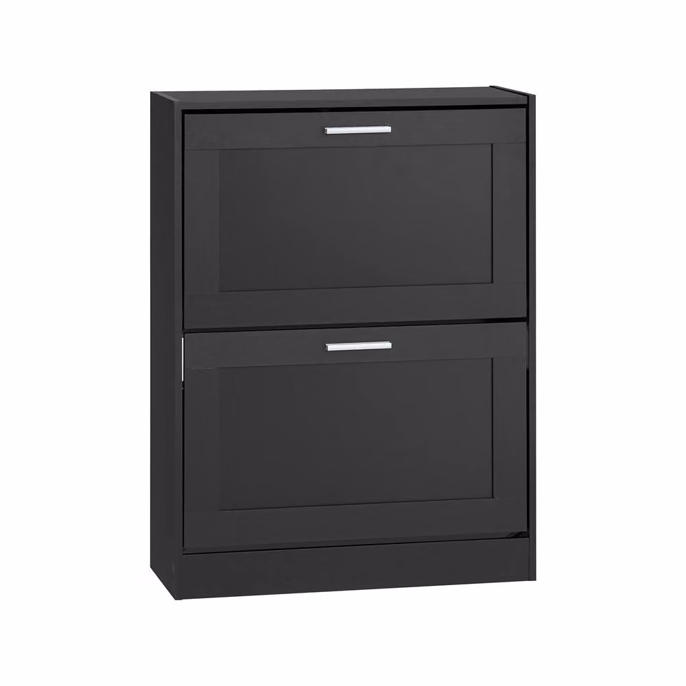 SoBuy Modern Slim Shoe Cabinet in Black with Tilting Compartments and Internal Shelves, H 80.0 x W 60.0 x D 25.0 cm – 2