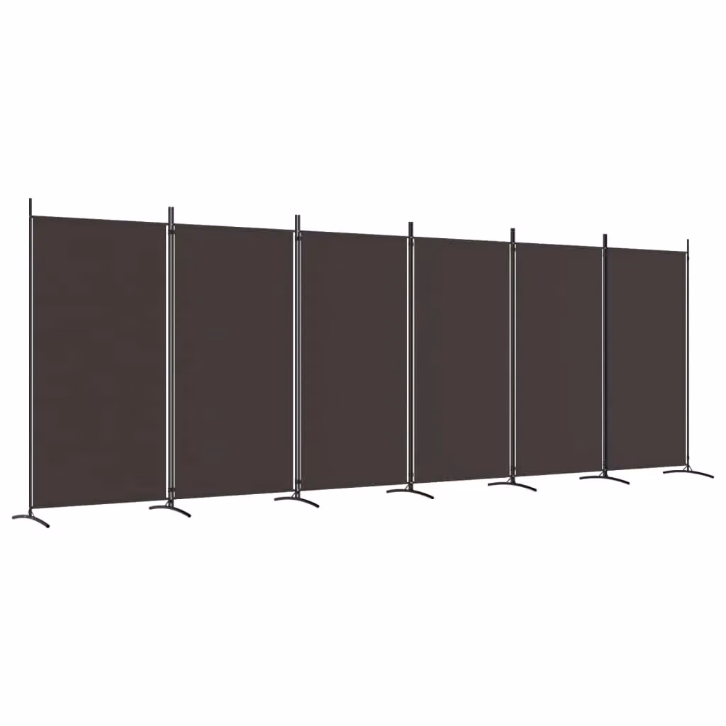 Berkfield Home 6-Panel Brown Fabric Room Divider, W: 520 cm, H: 180 cm – 2