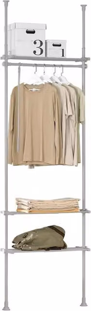 SoBuy Grey Metal Adjustable Clothes Rail with Hanging Rod and Internal Shelves