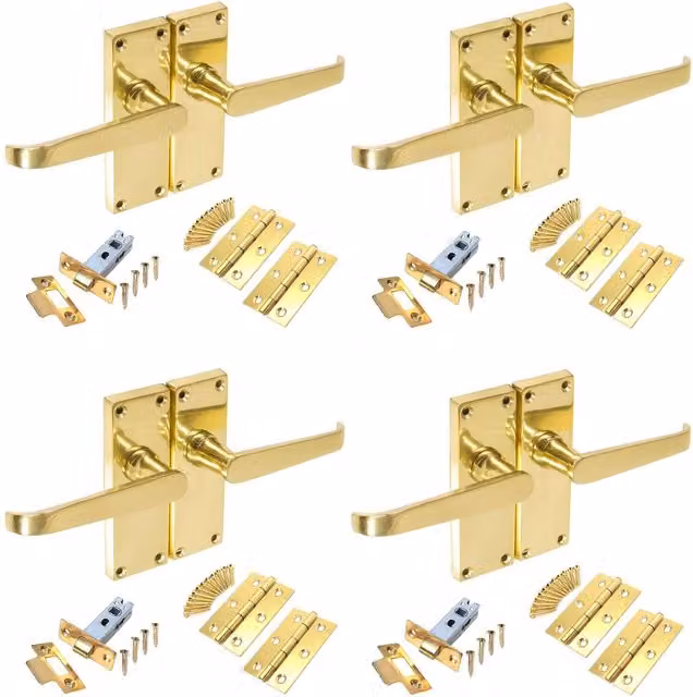 Golden Grace Polished Brass Victorian Lever Latch Internal Door Handle Set of 4