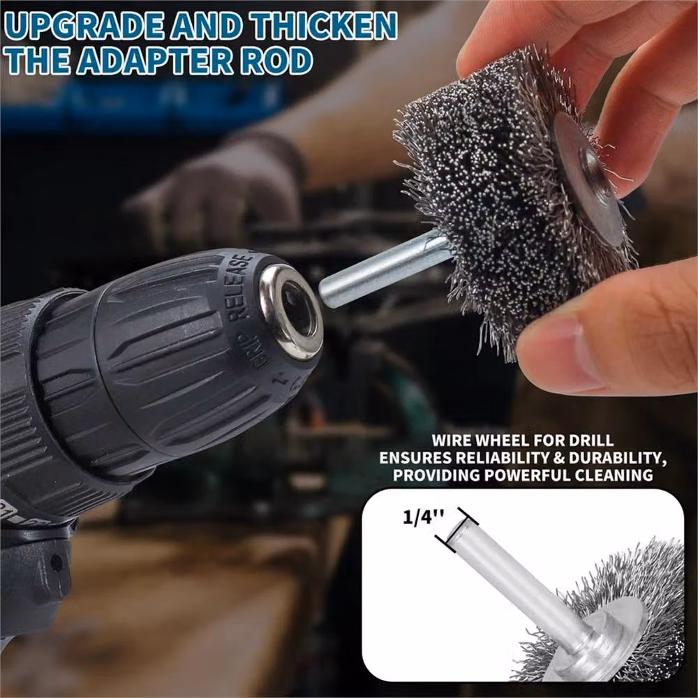 Nordara 2-Piece Stainless Steel Wire Wheel Brush Set for Angle Grinders and Die Grinders, Grey/Silver, Diameter: 5.08 cm, Shank: 0.635 cm – 5