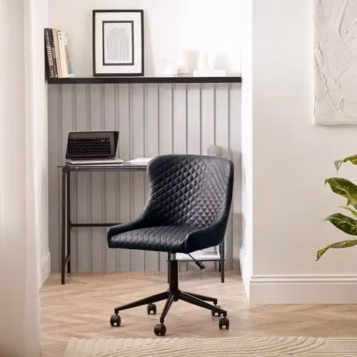 Julian Bowen Luxe Modern Upholstered Task Chair in Black Synthetic Leather, W: 52 cm, D: 60 cm