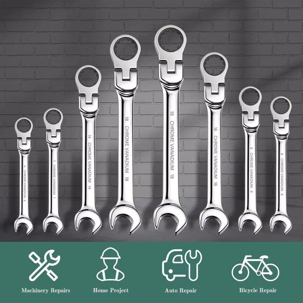 Nordara 8-Piece Flexible Ring Ratchet Spanner Set, 8-19mm, Chrome Vanadium, Metallic Silver – 2