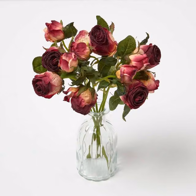 Homescapes Artificial Red Rose Floral Bouquet for Tabletop Decor
