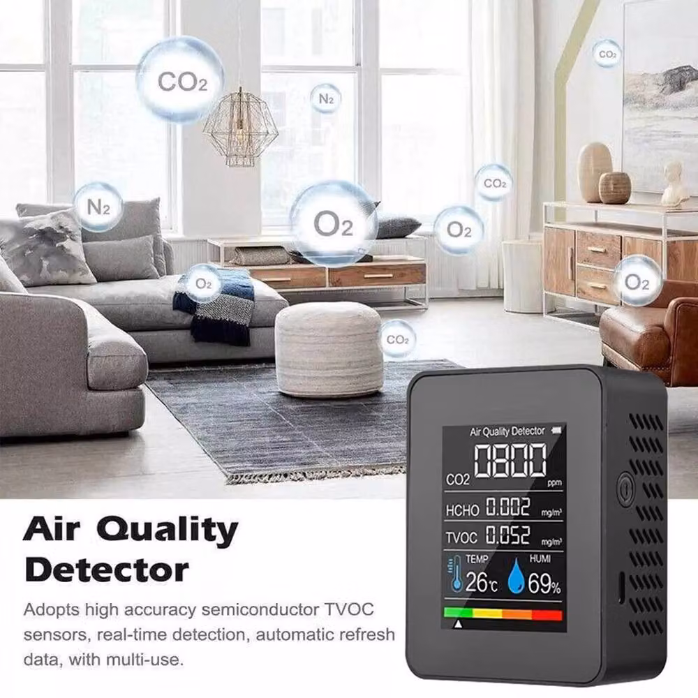 FLAVORA 5-in-1 CO2 Meter and Air Quality Detector in Black – 6