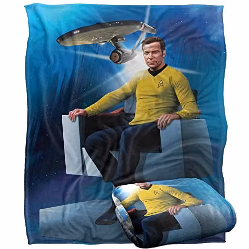 Trevco Star Trek Captains Chair Silky Touch Super Soft Fleece Throw Blanket, White, W/D/H: 152 x 127 cm – 1