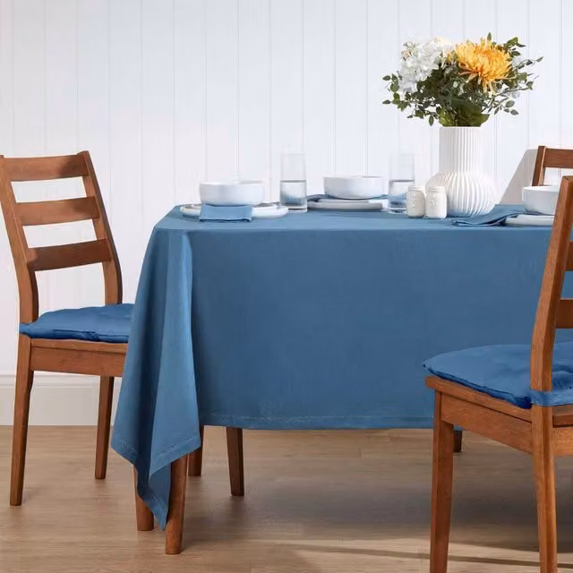 Homescapes Plain Blue Cotton Tablecloth, W/D: 137.16 x 137.16 cm