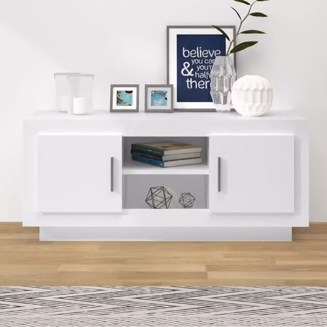 Berkfield Home Modern White TV Cabinet in Matt MDF, W/D/H: 102 x 35 x 45 cm