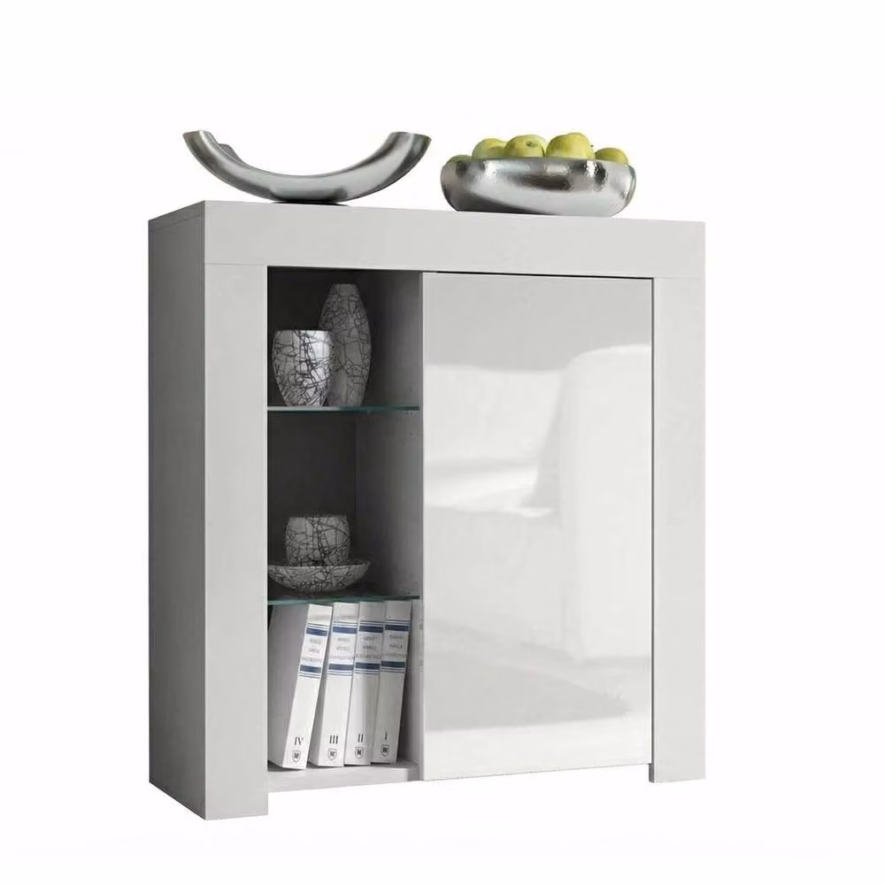 PAWNORA Modern White Matt Display Cabinet Sideboard with Glass Doors – 2