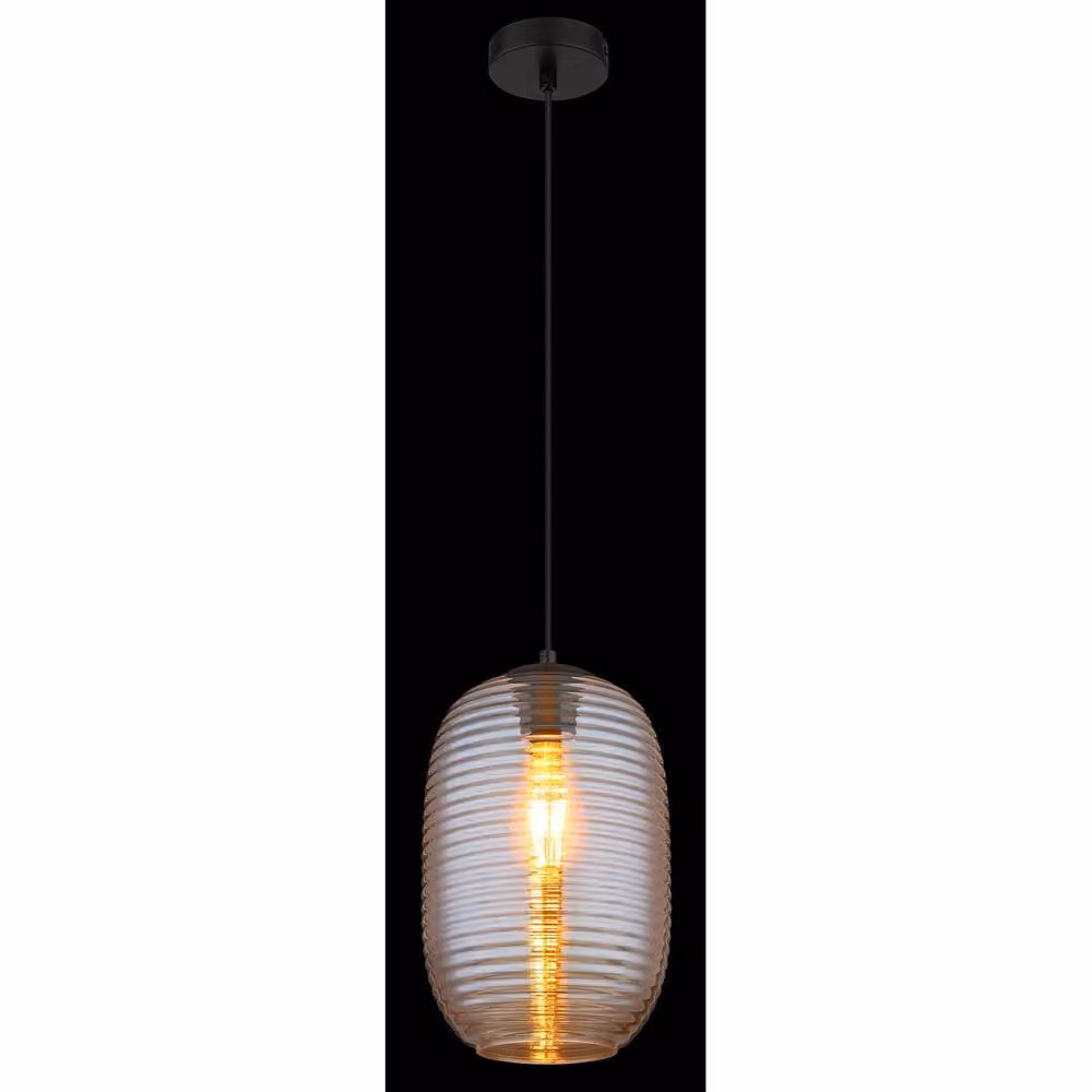 Netlighting Jefrey Slim Pendant Ceiling Light with Matt Black Metal and Amber Glass Shade, E27, H 120 cm x W 20 cm x D 20 cm – 2