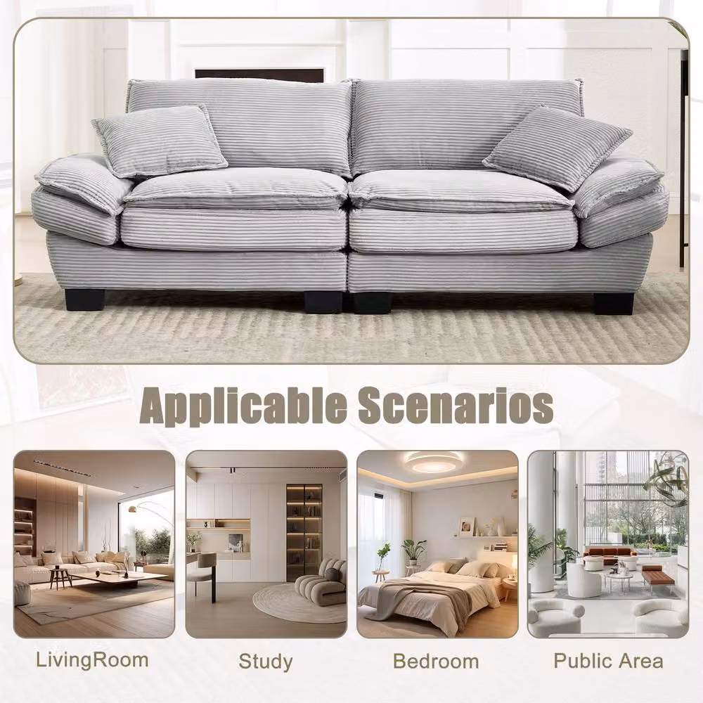 Direct Wicker Modern Oversized 2 Seater Upholstered Loveseat Couch in Light Grey with Scatter Cushions – 3