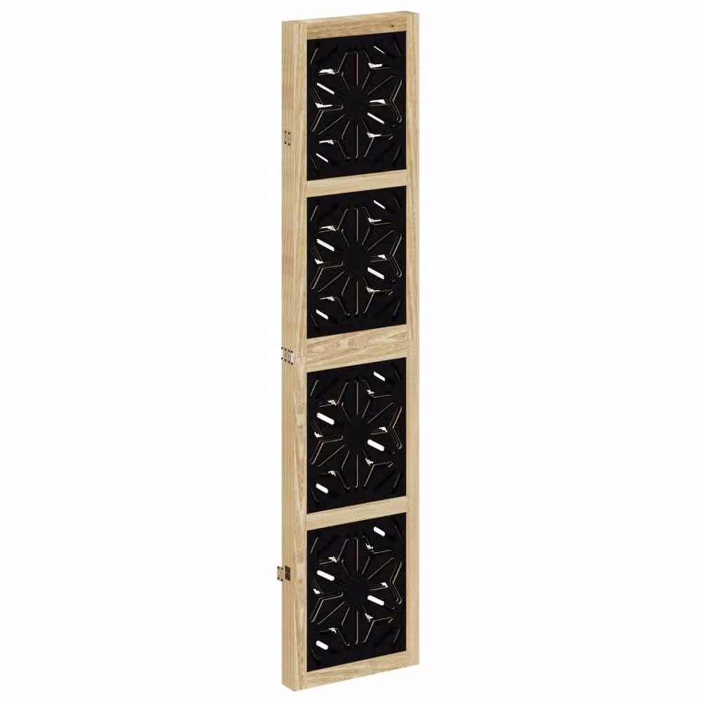 Berkfield Home 4-Panel Geometric Room Divider in Brown and Black Solid Paulownia Wood – 4