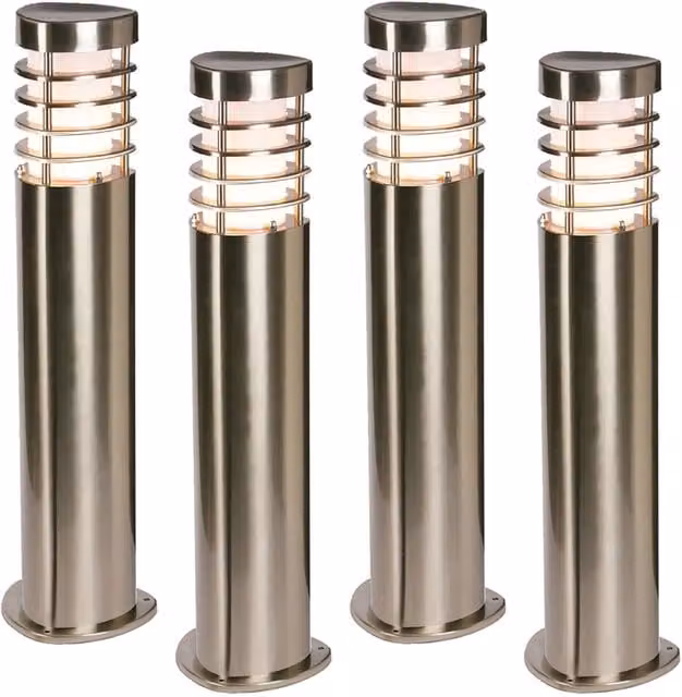 Loops 4 Pack Modern Outdoor Stainless Steel Post Light in Silver, 10.5W E27 LED, Height: 50 cm