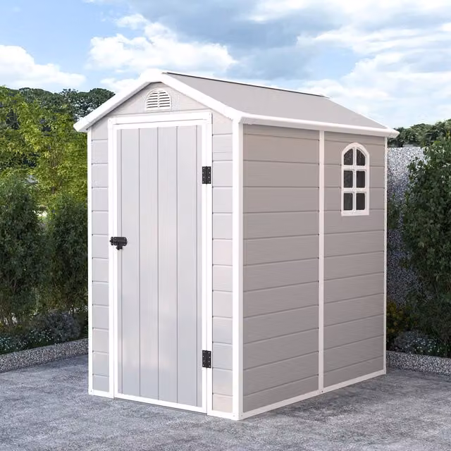 BillyOh Kingston Apex Plastic Gable Shed with Floor, Grey, 4x6ft