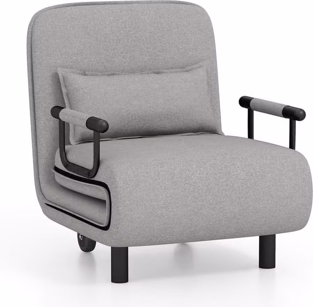 Costway 3-in-1 Convertible Sofa Bed Sleeper Chair with Lumbar Pillow in Grey