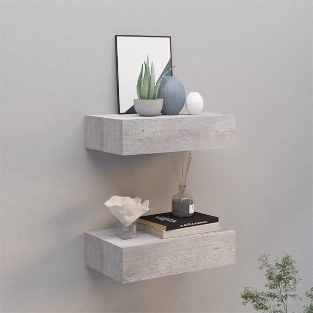Berkfield Home Wall Mounted Drawer Shelves, 2 Pack, Concrete Grey MDF and Metal, W: 40 cm, D: 23.5 cm, H: 10 cm
