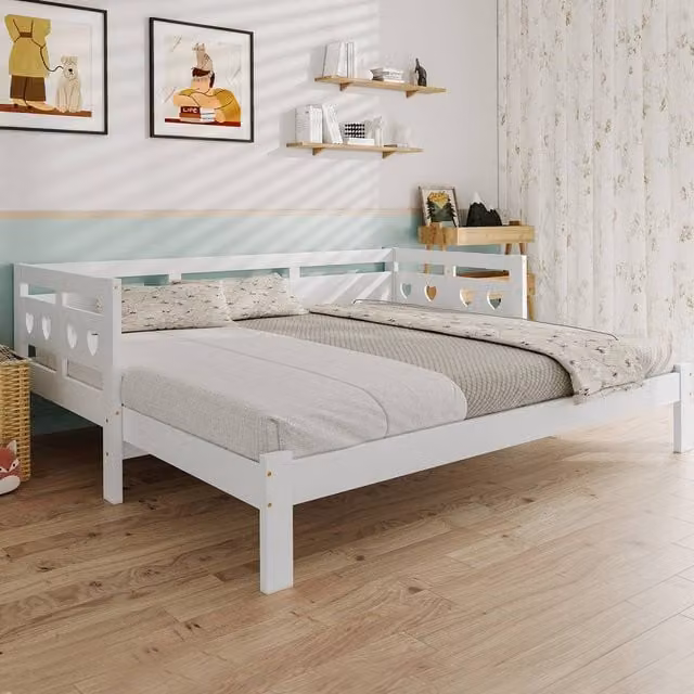 STILVORA White Wooden Single Daybed with Trundle, W/D/H: 90 x 190 cm