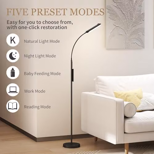 HOMCOM LED Floor Lamp in Black with Remote and Touch Control, Steplessly Dimmable and Height Adjustable – 3