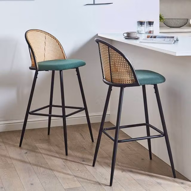 Wyld Haus Set of 2 Coco Bar Chairs in Green Fabric with Black Lacquered Metal Frames – 1