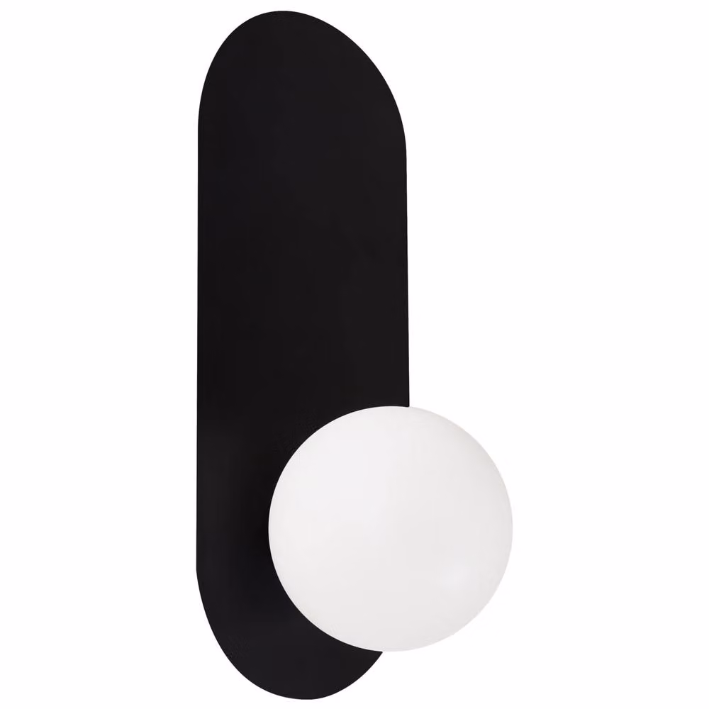 Wyld and Coco Set of 2 Black Metal Wall Lamps with White Opaque Glass Spheres – 3