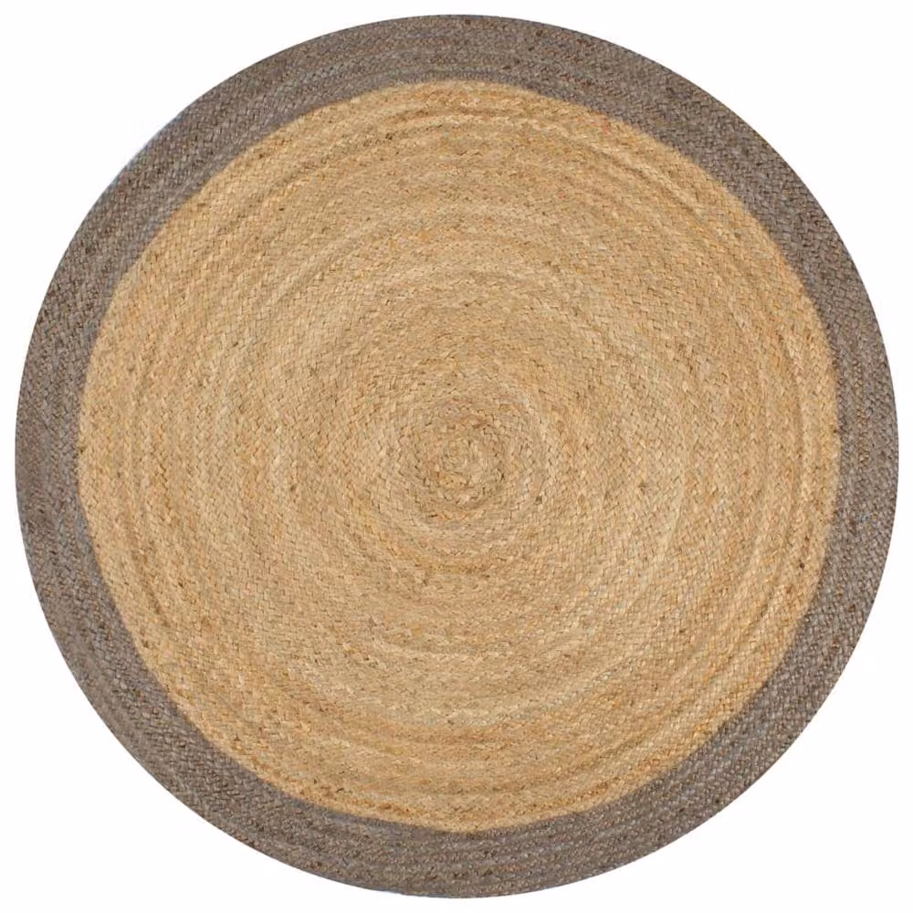 Berkfield Home Handmade Braided Jute Round Rug with Grey Border, Diameter: 100 cm – 2