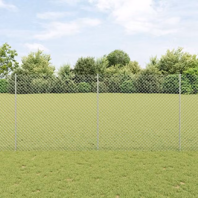 Berkfield Home Silver Galvanised Steel Chain Link Fence with 20 U Posts, W: 10 m, H: 1.4 m – 1