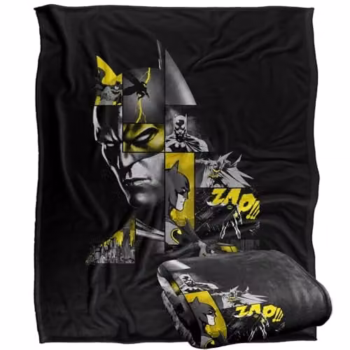 LOGOVISION Batman Panel Portrait and Batmobile Super Soft Fleece Throw Blanket, Multicolour, W: 152 cm, D: 127 cm