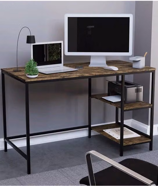 Vida Designs Brooklyn Industrial Computer Desk with 2 Shelves in Brown – 1