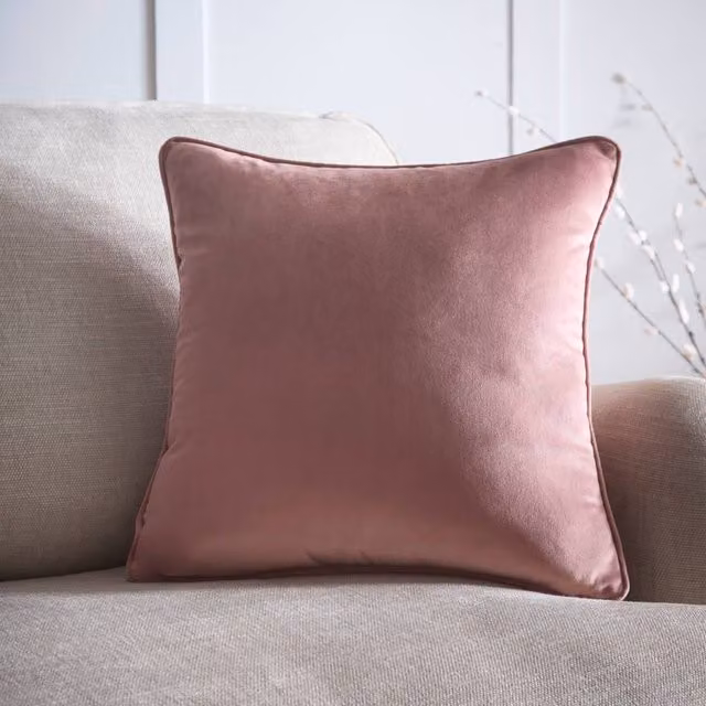 Portfolio Home Pink Velvet Filled Square Cushion with Piped Edge, W/D/H: 45 x 45 x 45 cm
