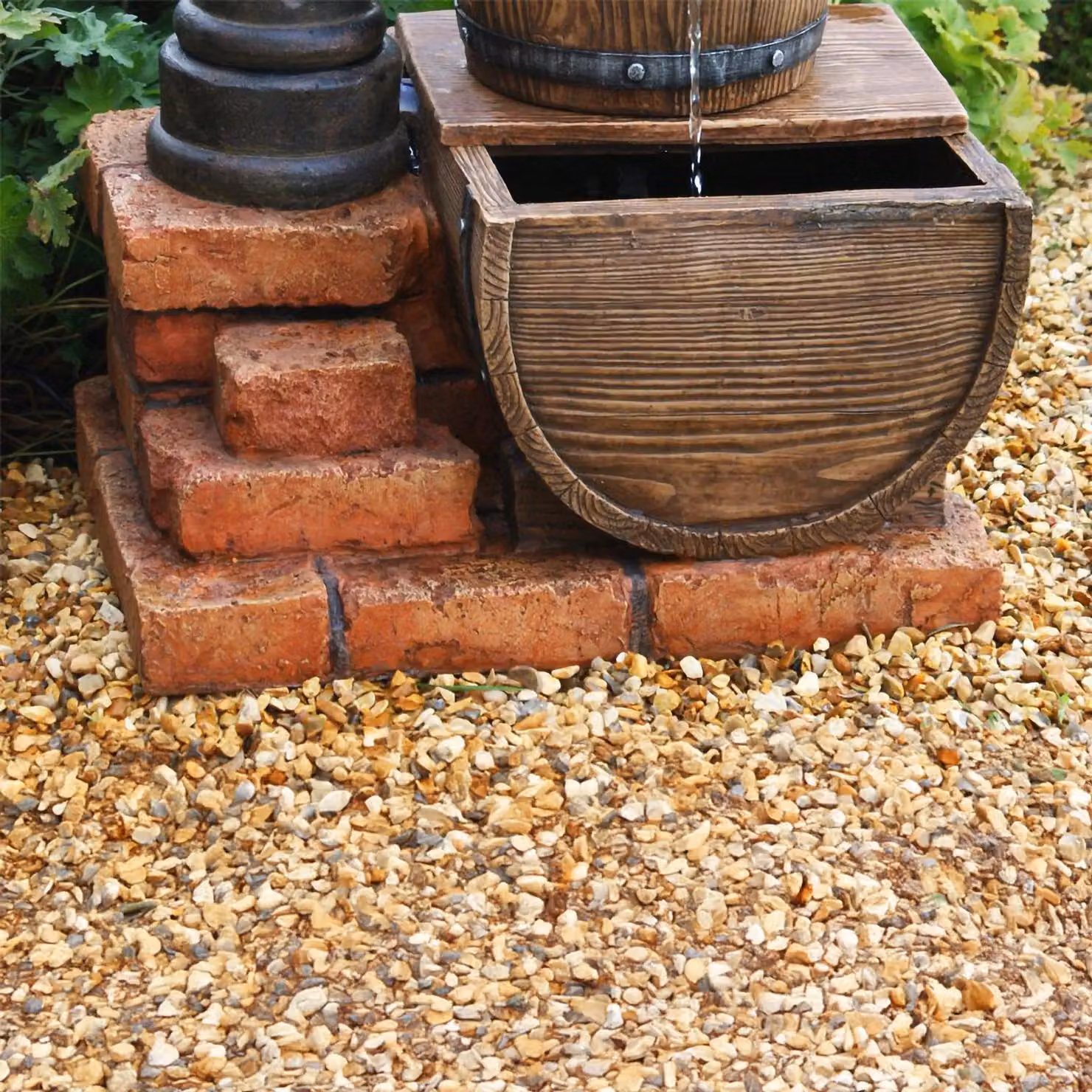 Primrose Pump and Barrel Water Fountain with LED Lights in Brown – 3