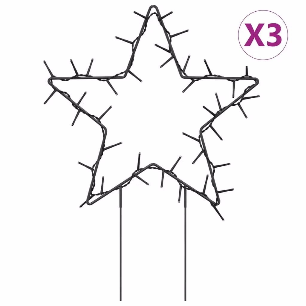 Berkfield Home Christmas Star Light Decorations with Spikes, 50 LEDs, Black, H 29 cm, 3 Pieces – 2