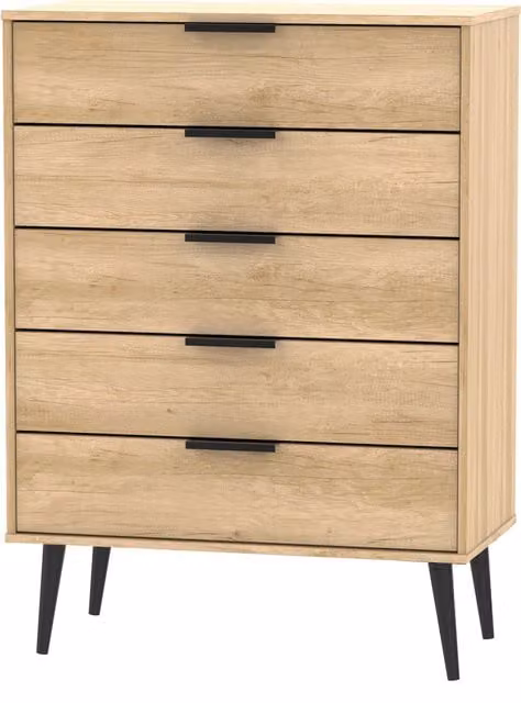 Ready Assembled 2 U Fuji 5 Drawer Chest in Natural Wood Finish