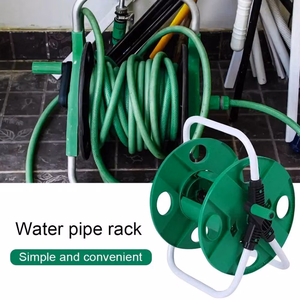 NESTLUNE Free Standing Garden Hose Reel Trolley in Green, Holds 50m Water Pipe – 3