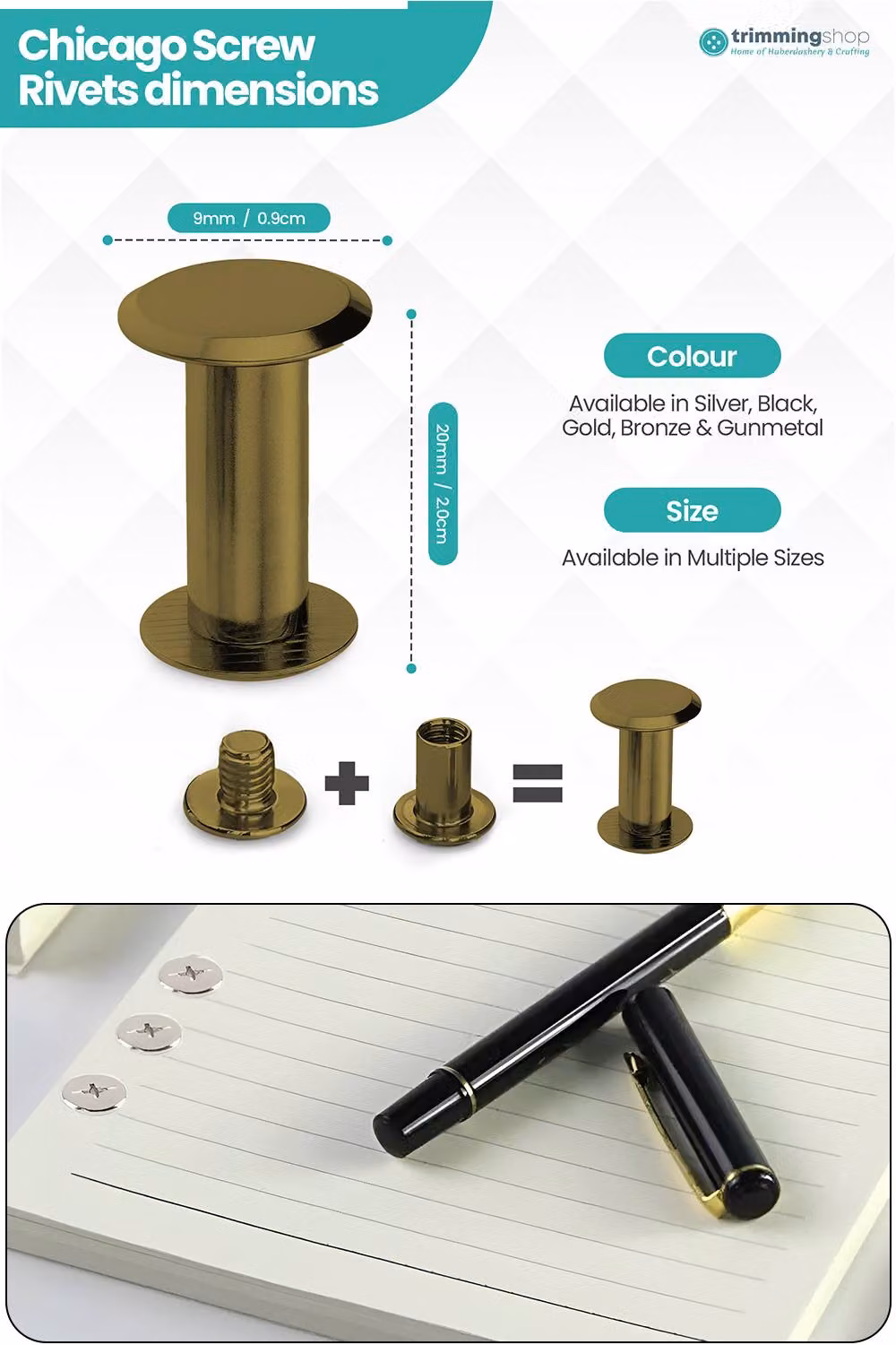 Neel Blue Bronze Brass Countersunk Chicago Screw Rivets, 10 Pieces, W/D/H: 9 x 20 mm – 2