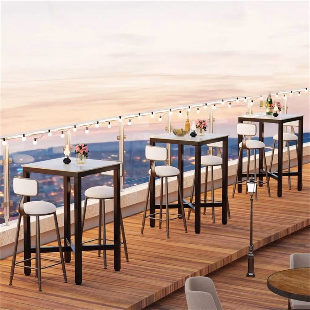 Nordara Real Marble Bar Table in White, Black and Multicolour, H 105 x W 70 x D 70 cm – 5