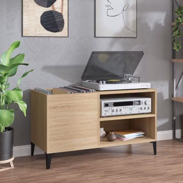 Berkfield Home Sonoma Oak Record Cabinet in Brown, W: 84.5 cm, D: 38 cm, H: 48 cm – 1