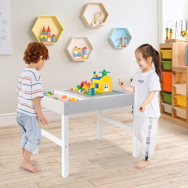 COSTWAY Kids Activity Table with Reversible Board in White