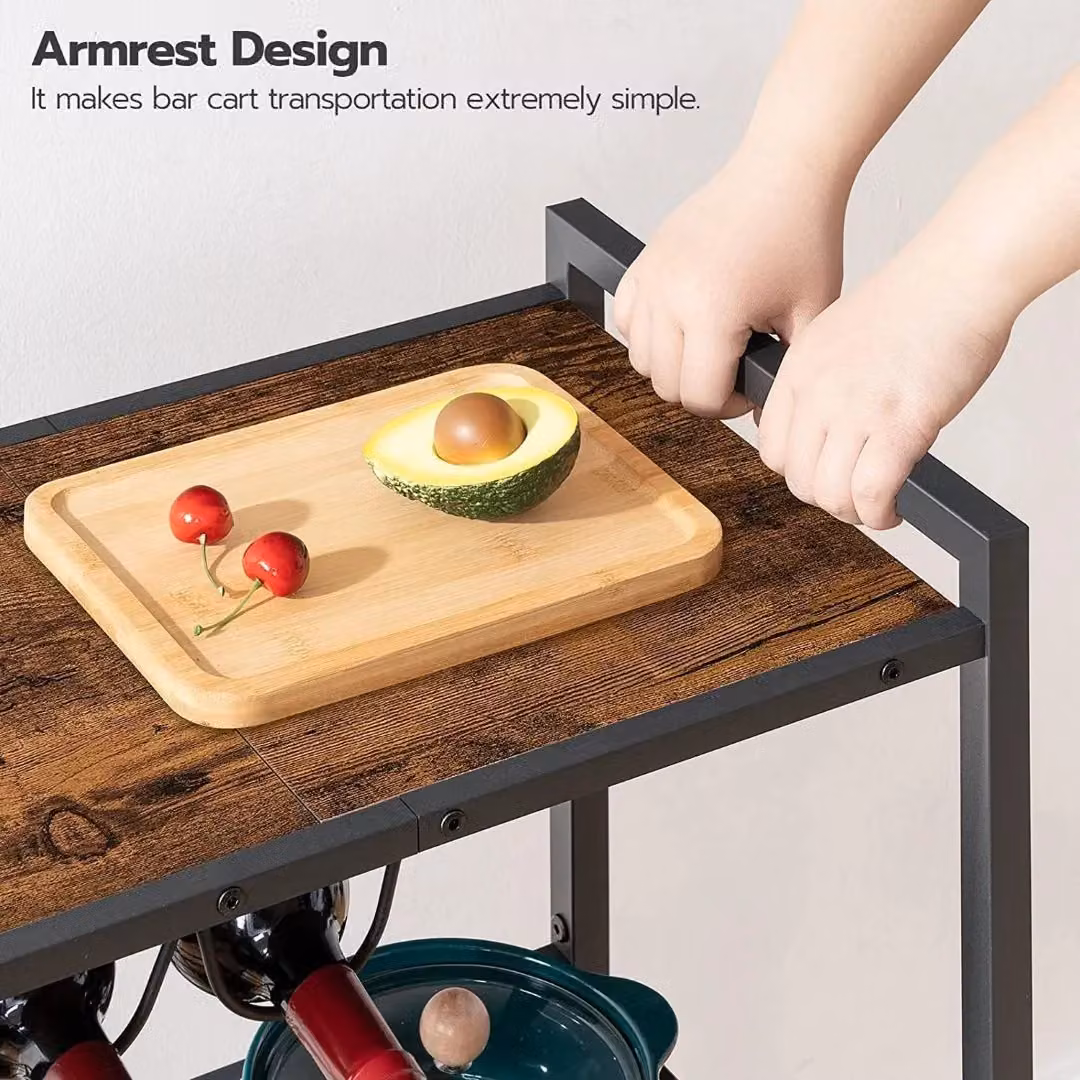 HYGRAD BUILT TO SURVIVE 3 Tier Industrial Red Wooden and Metal Rolling Kitchen Serving Cart Trolley, W/D/H: 88 x 64 x 35 cm – 9