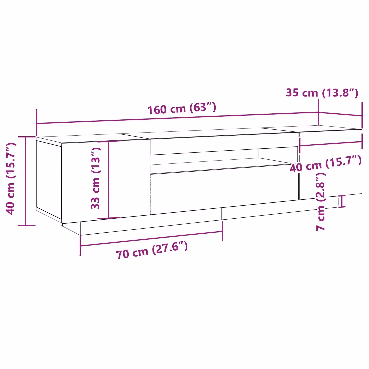 Berkfield Home Modern TV Stand with LED Lights in Black, W/D/H: 160 x 40 x 40 cm – 5
