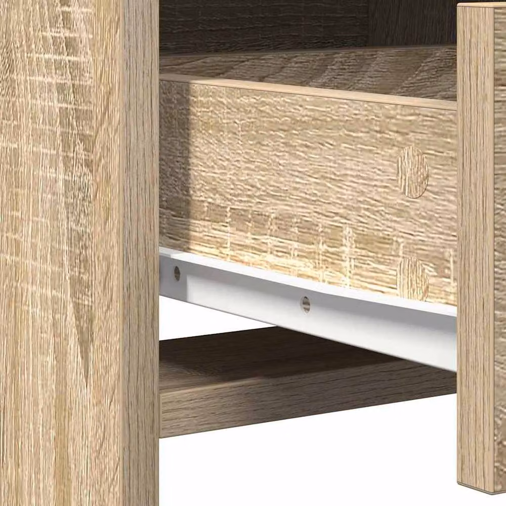 Berkfield Home Modern 2 Piece Dressing Table Set with LED in Sonoma Oak Light Oak Finish – 3