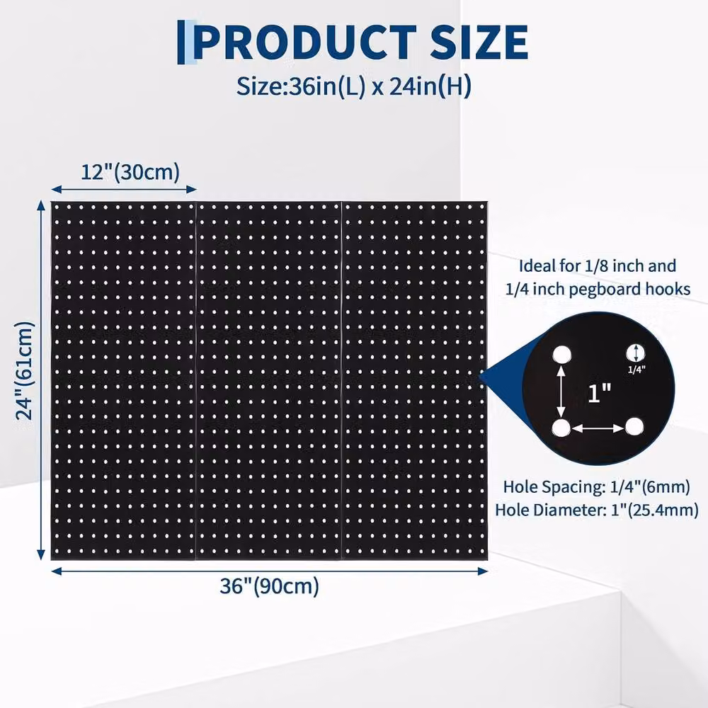 London Boutique 3-Piece Modular Metal Wall Mounted Pegboard Tool Organiser, Black, W: 90 cm, H: 60 cm – 2